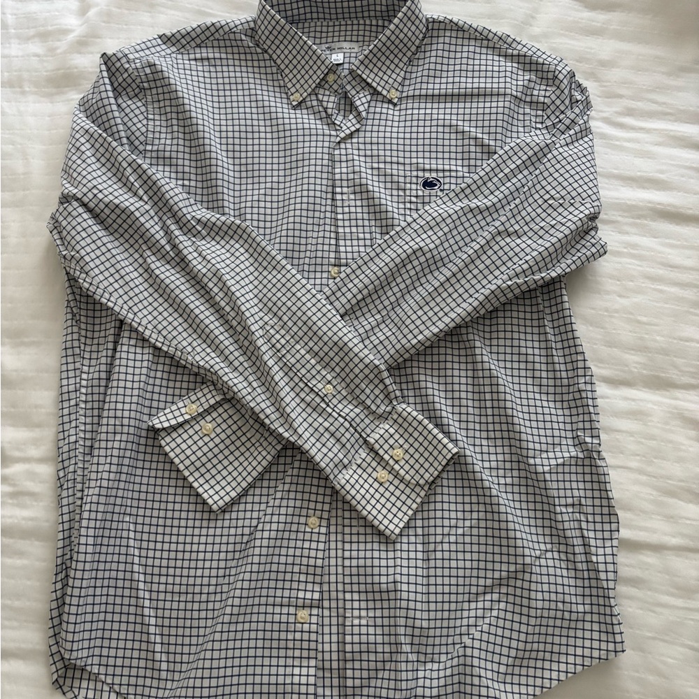 Peter Millar Black and White Plaid Button-Down Shirt
